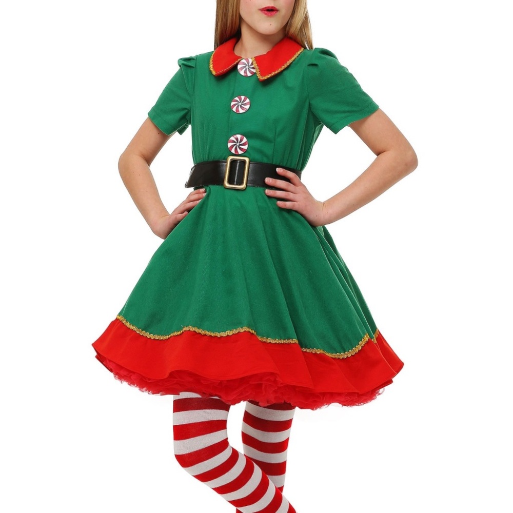 Festive Green and Red Kids Elf Costume